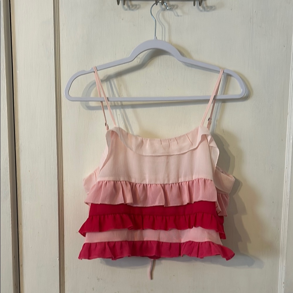 Pink and Red Ruffle Tank Top